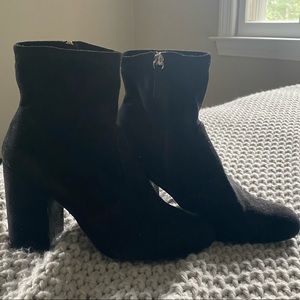 Black Suede Chunky Heeled Ankle Boots by Steve Madden